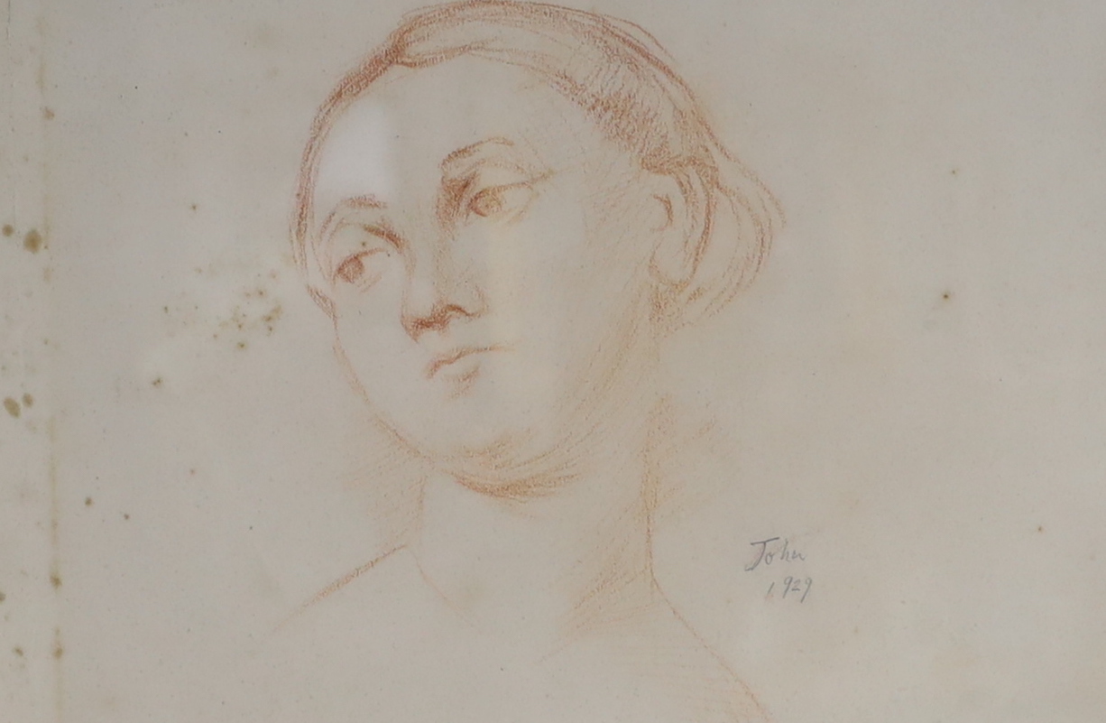 Circle of Augustus John RA (Welsh, 1878-1961), sanguine chalk, Study of a young woman, bears signature and date 1929, 20 x 28cm